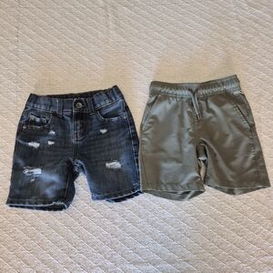 Place Olive Green Pull-On Shorts & Dark Denim Distressed Shorts